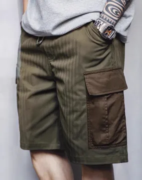 American Retro Spliced Big Pocket Textured Herringbone Men's Shorts