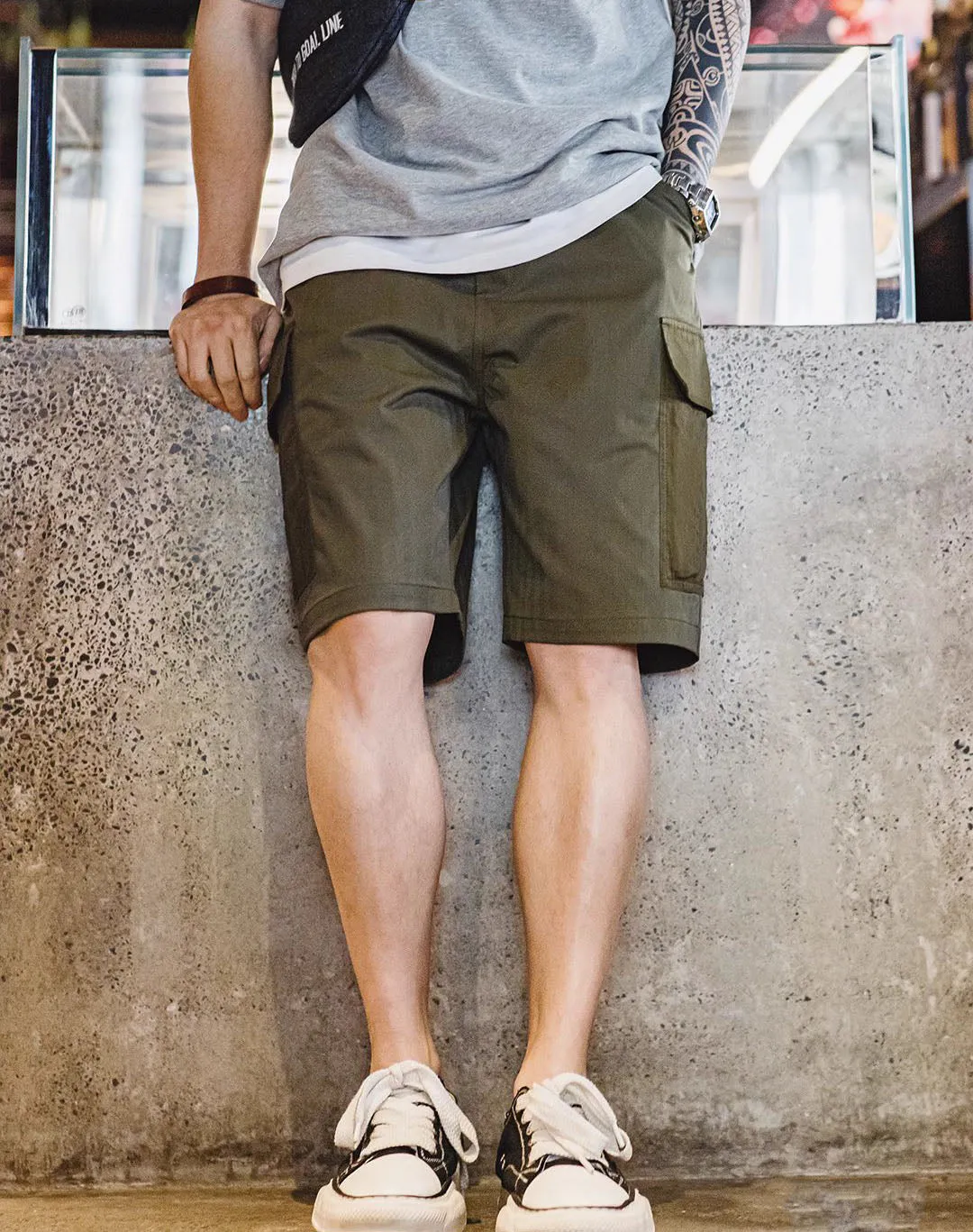 American Retro Spliced Big Pocket Textured Herringbone Men's Shorts