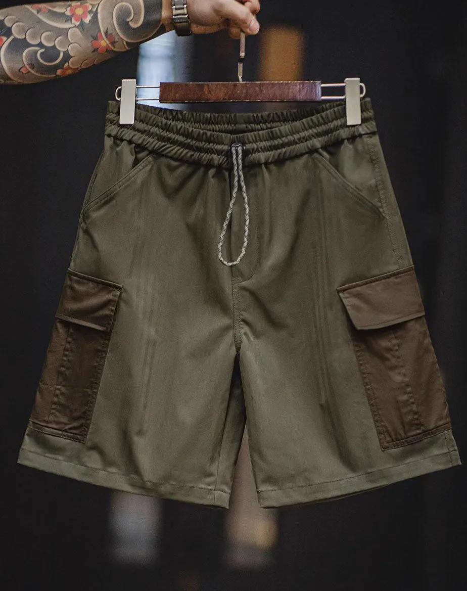 American Retro Spliced Big Pocket Textured Herringbone Men's Shorts
