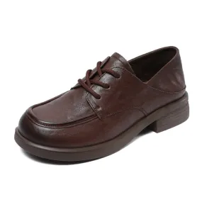 Babakud Women Spring Retro Leather Soft Sole Lace-Up Loafers