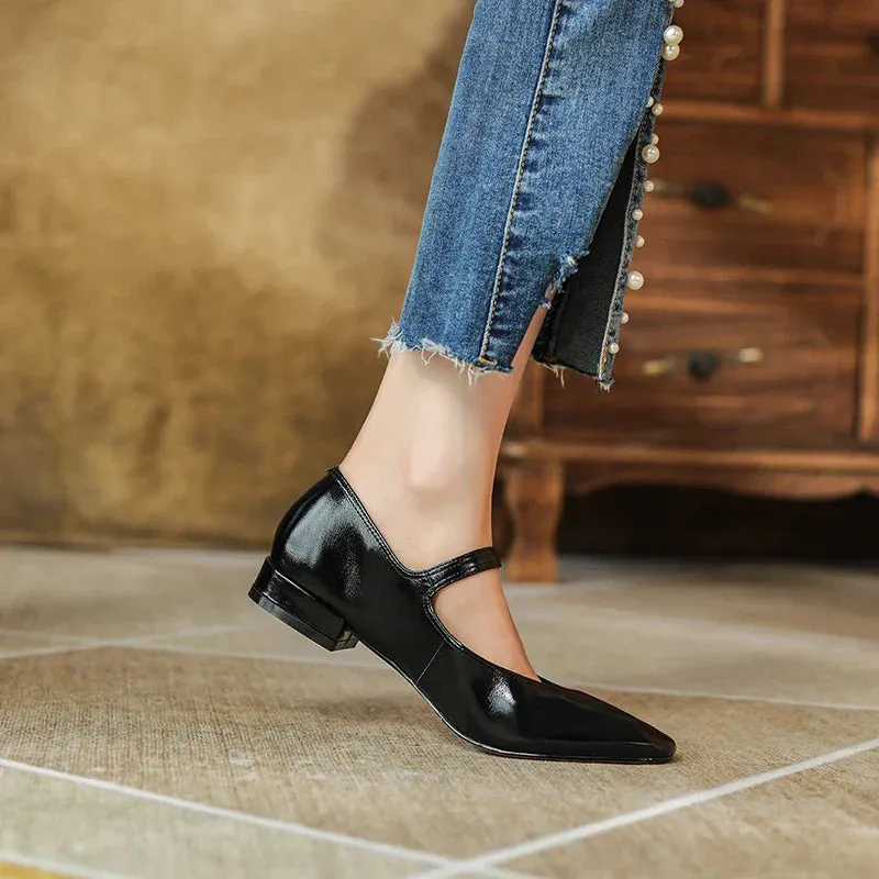 binfenxie Women Low Heeled 2.5cm Mary Jane Shoes Retro Style Elegant Buckle Women Shoes Round Toe Spring Autumn Real Leather Footwear