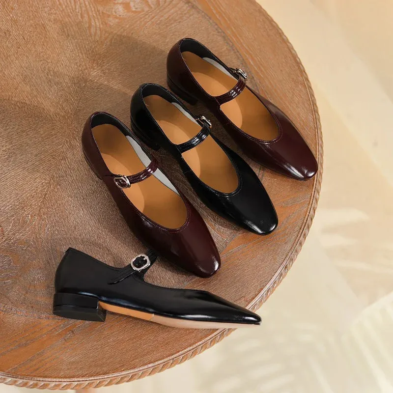 binfenxie Women Low Heeled 2.5cm Mary Jane Shoes Retro Style Elegant Buckle Women Shoes Round Toe Spring Autumn Real Leather Footwear