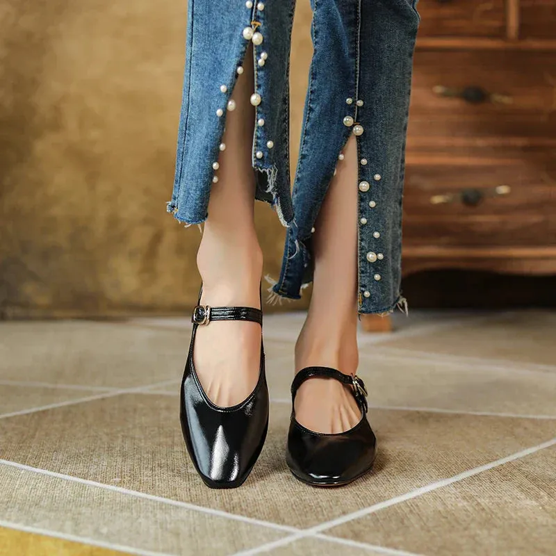 binfenxie Women Low Heeled 2.5cm Mary Jane Shoes Retro Style Elegant Buckle Women Shoes Round Toe Spring Autumn Real Leather Footwear