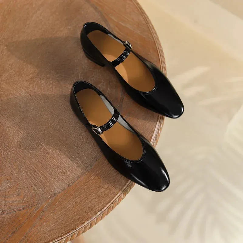 binfenxie Women Low Heeled 2.5cm Mary Jane Shoes Retro Style Elegant Buckle Women Shoes Round Toe Spring Autumn Real Leather Footwear