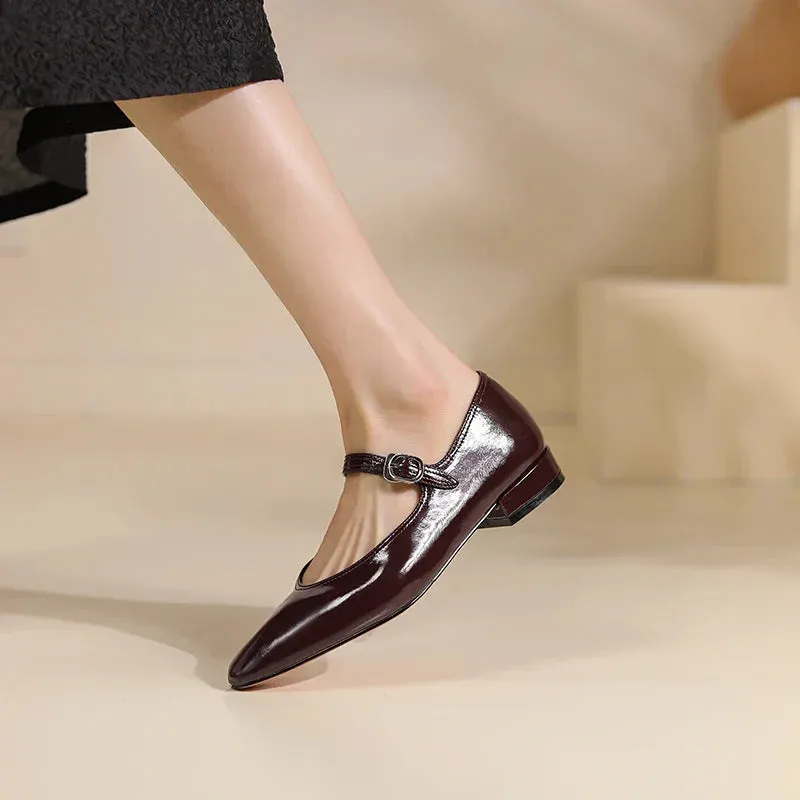 binfenxie Women Low Heeled 2.5cm Mary Jane Shoes Retro Style Elegant Buckle Women Shoes Round Toe Spring Autumn Real Leather Footwear