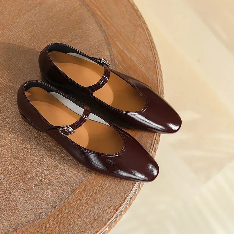 binfenxie Women Low Heeled 2.5cm Mary Jane Shoes Retro Style Elegant Buckle Women Shoes Round Toe Spring Autumn Real Leather Footwear