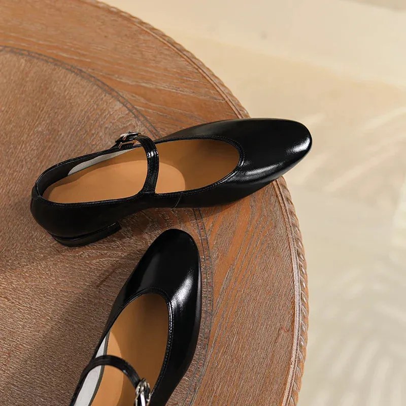 binfenxie Women Low Heeled 2.5cm Mary Jane Shoes Retro Style Elegant Buckle Women Shoes Round Toe Spring Autumn Real Leather Footwear