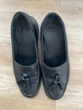 Black Leather Block Heel Loafers, Dr Martens, Size 4