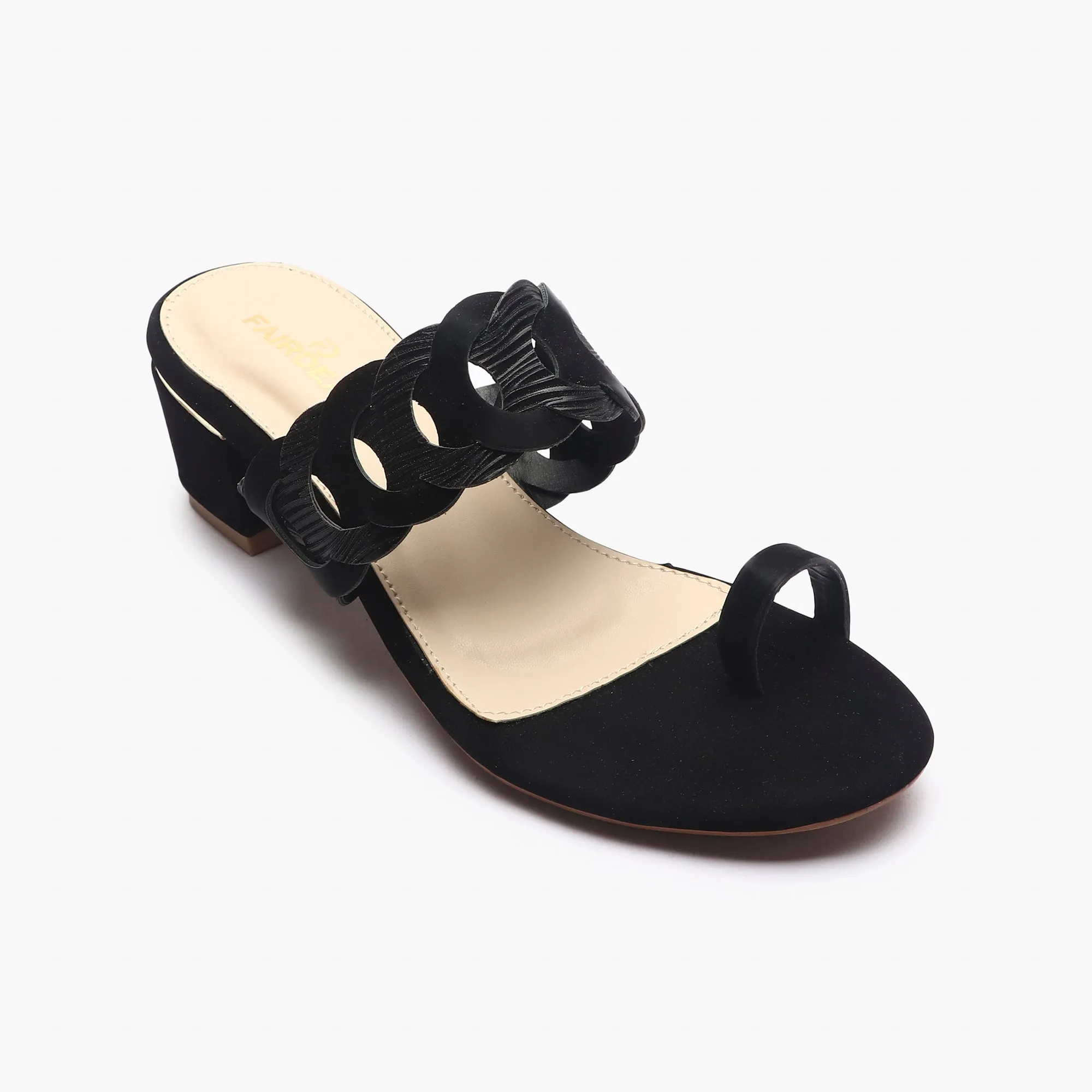 Chain Link Open Toe Block Heels