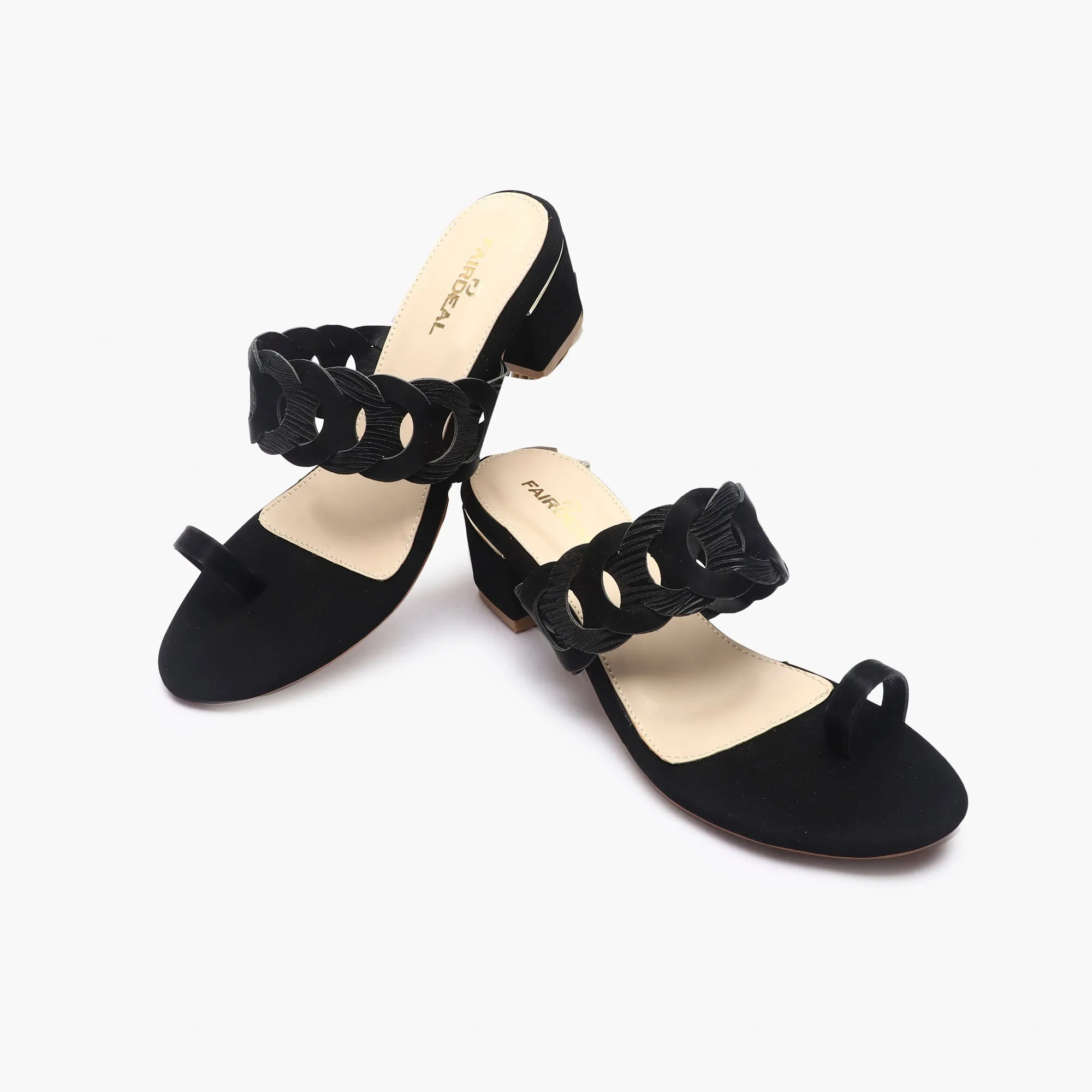 Chain Link Open Toe Block Heels