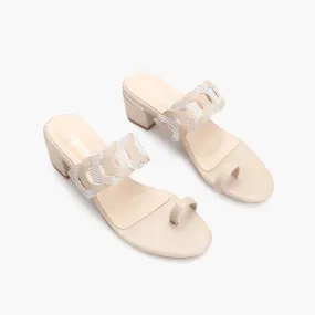 Chain Link Open Toe Block Heels