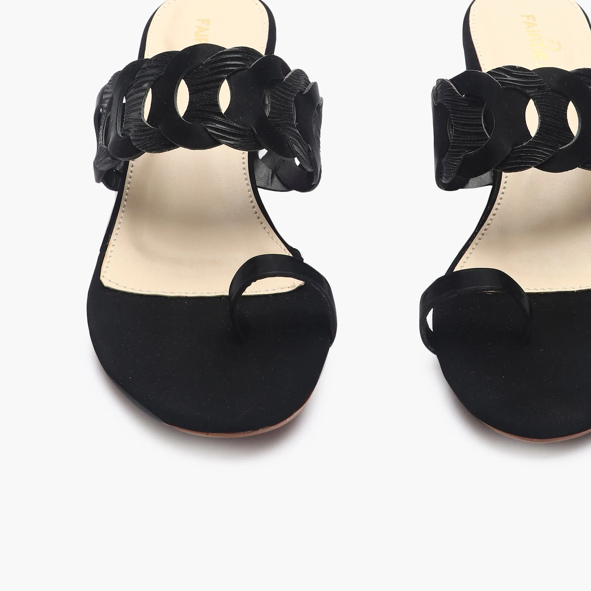 Chain Link Open Toe Block Heels
