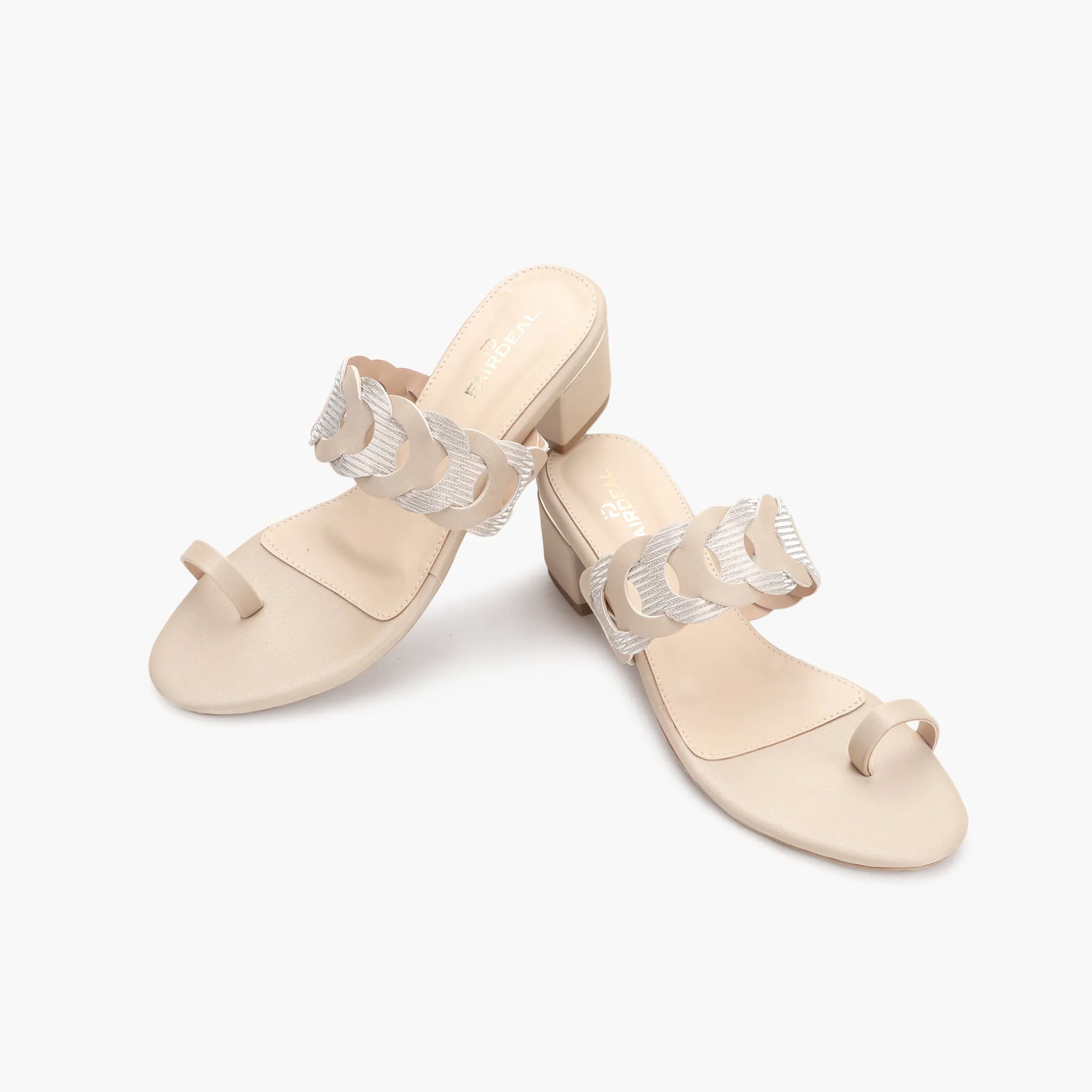 Chain Link Open Toe Block Heels
