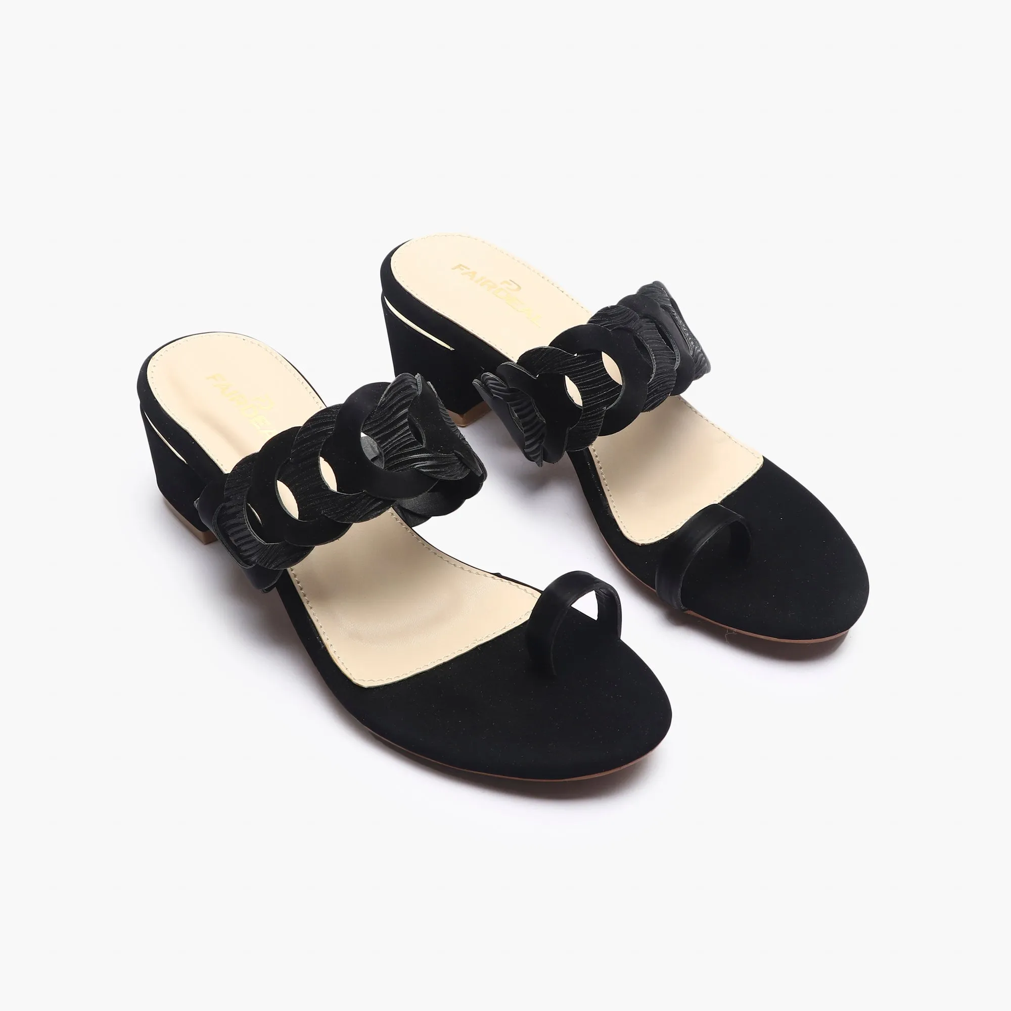 Chain Link Open Toe Block Heels
