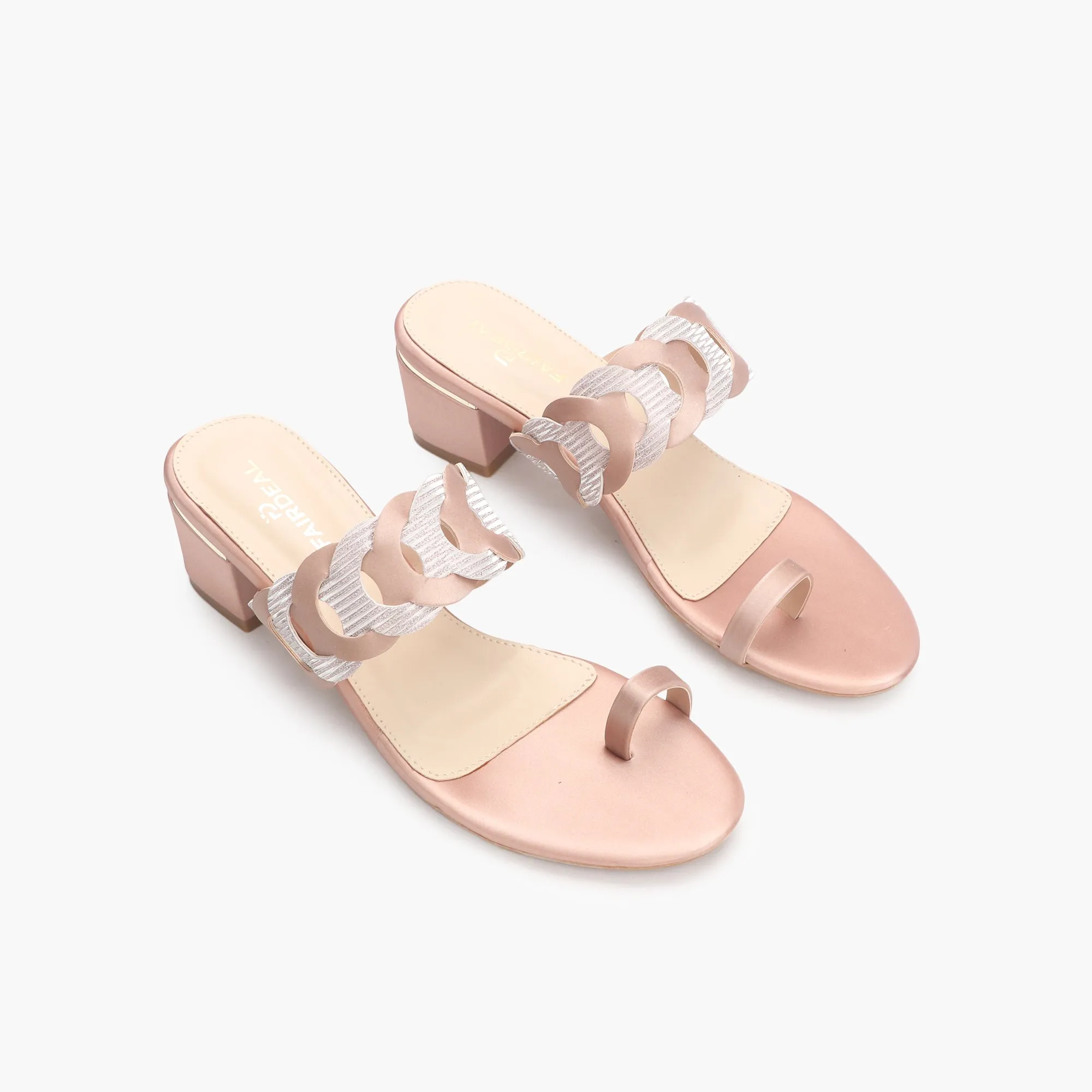 Chain Link Open Toe Block Heels