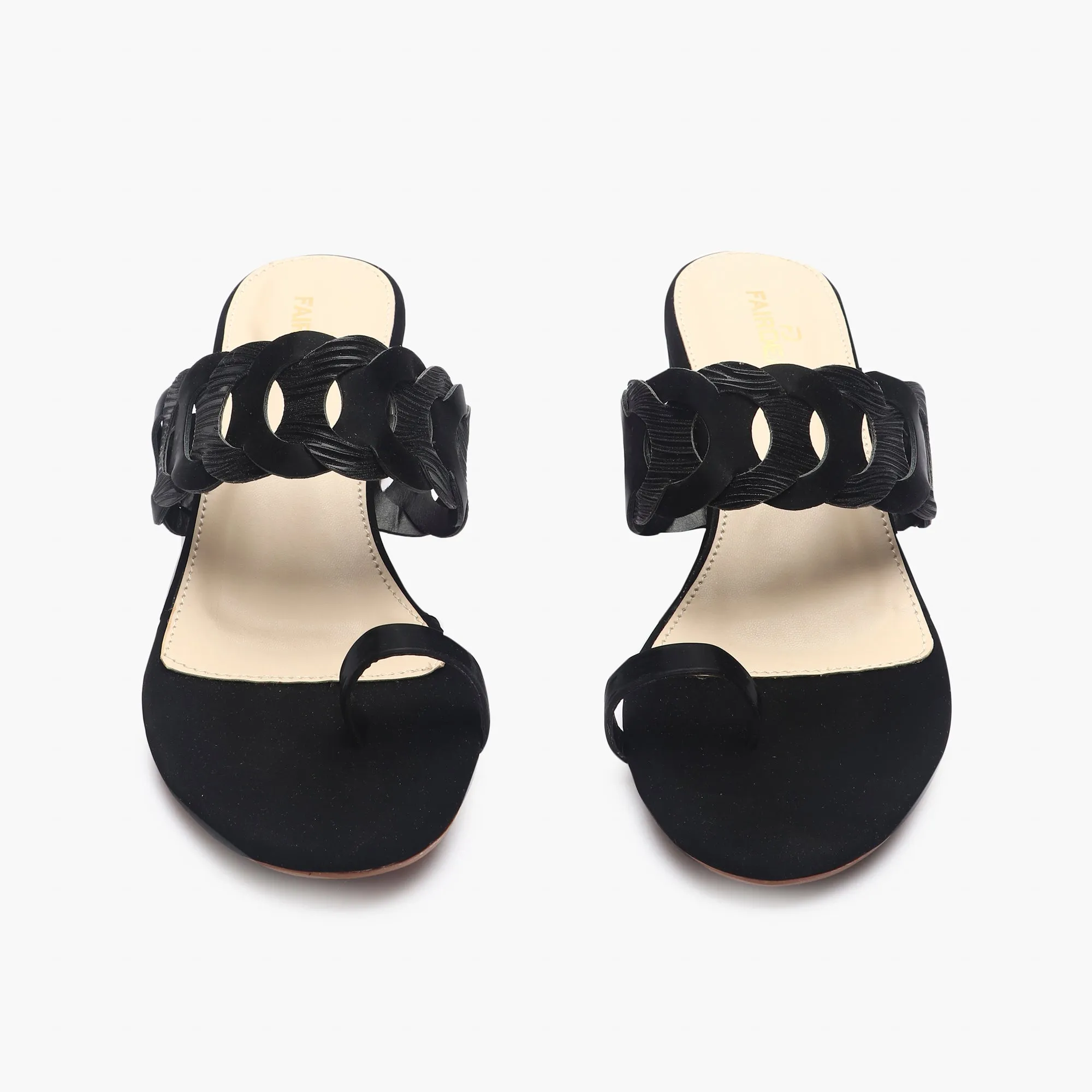 Chain Link Open Toe Block Heels