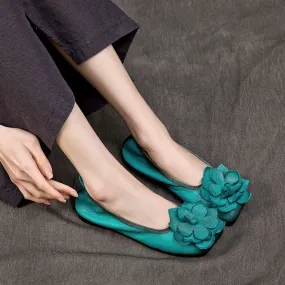 Chicmy Genuine Leather Retro Big Flower Loafers Shoes For Women Slip On Flats Shoes Soft Sole Luxury Casual Low Heels Ladies
