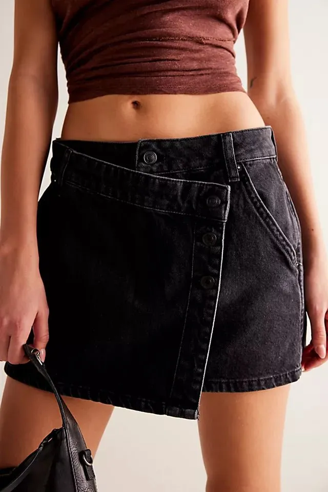 Free People We The Free Wynne Denim Skirt in Eclipse