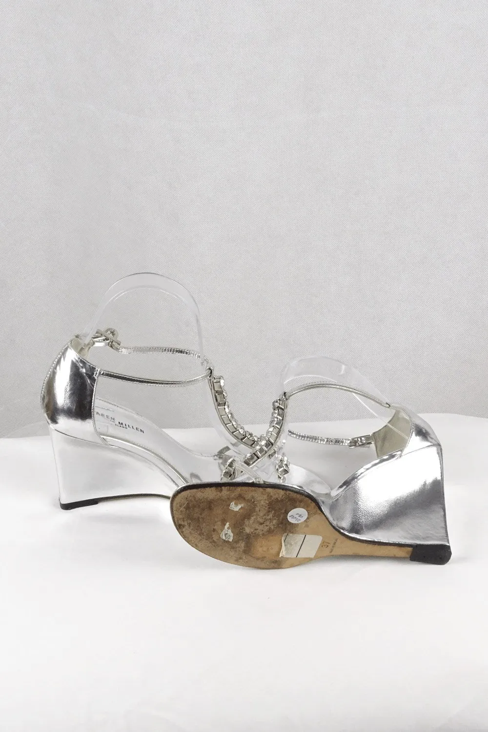 Karen Millen Silver Jewelled Wedges 37