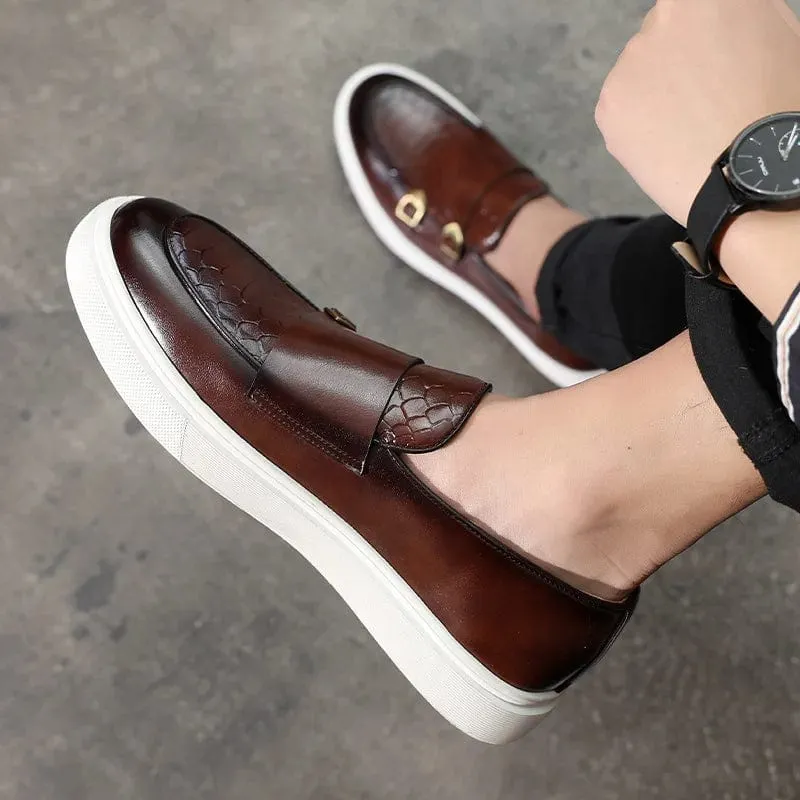 Luxury Retro British Style Men's Slip-on Loafers: Snakeskin Grain Leather Casual Shoes