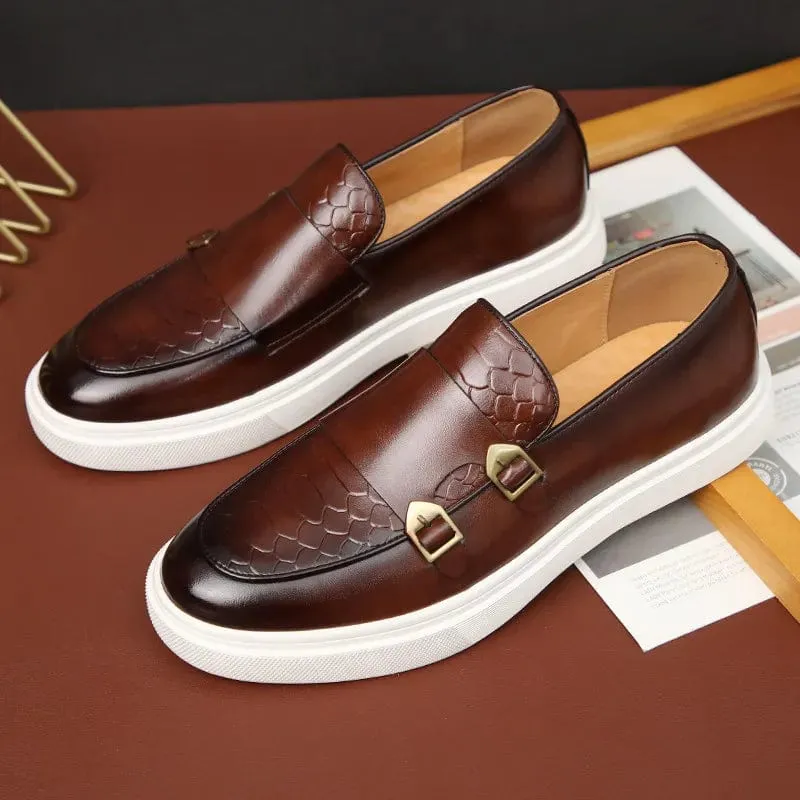 Luxury Retro British Style Men's Slip-on Loafers: Snakeskin Grain Leather Casual Shoes