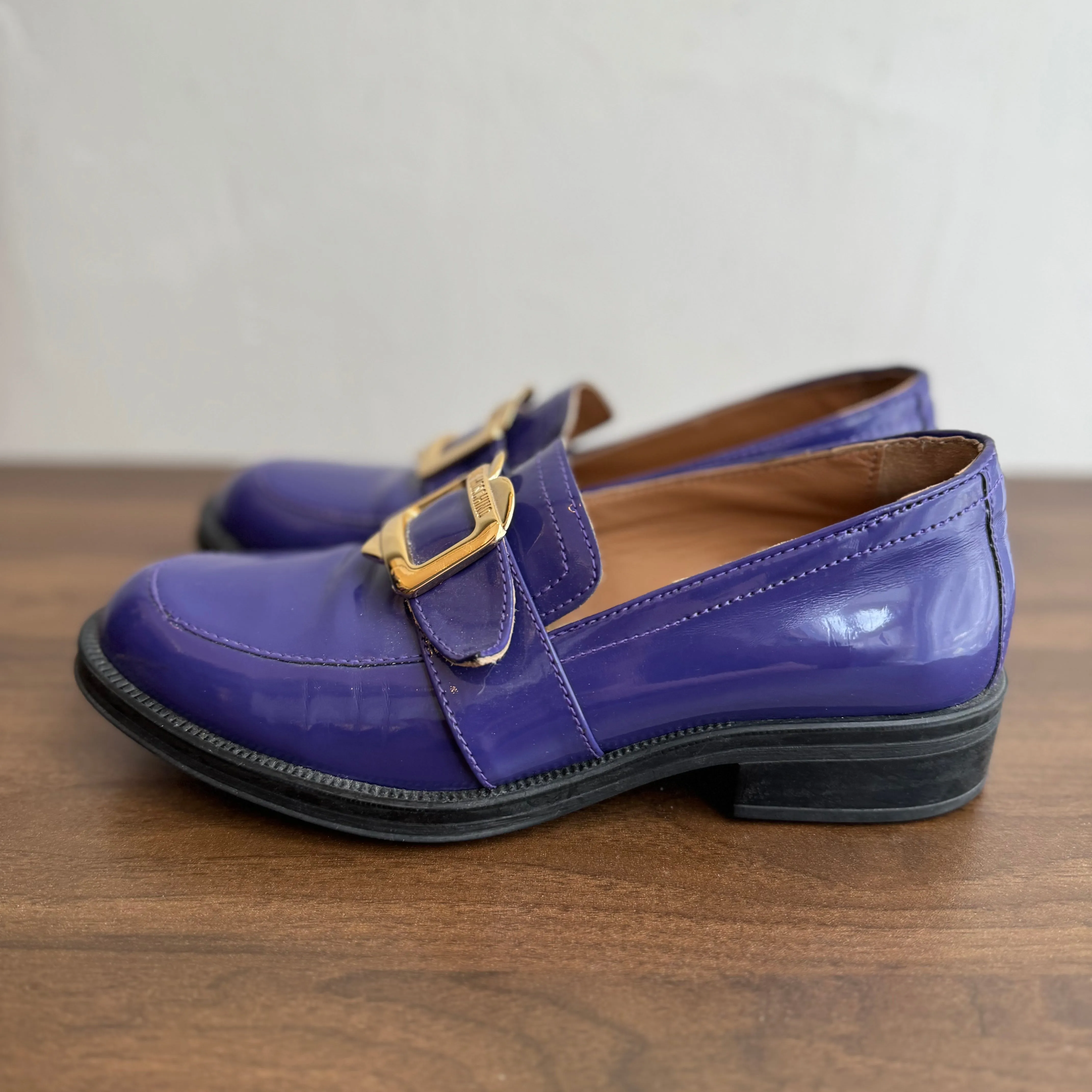 Moschino Heart Buckle Purple loafers