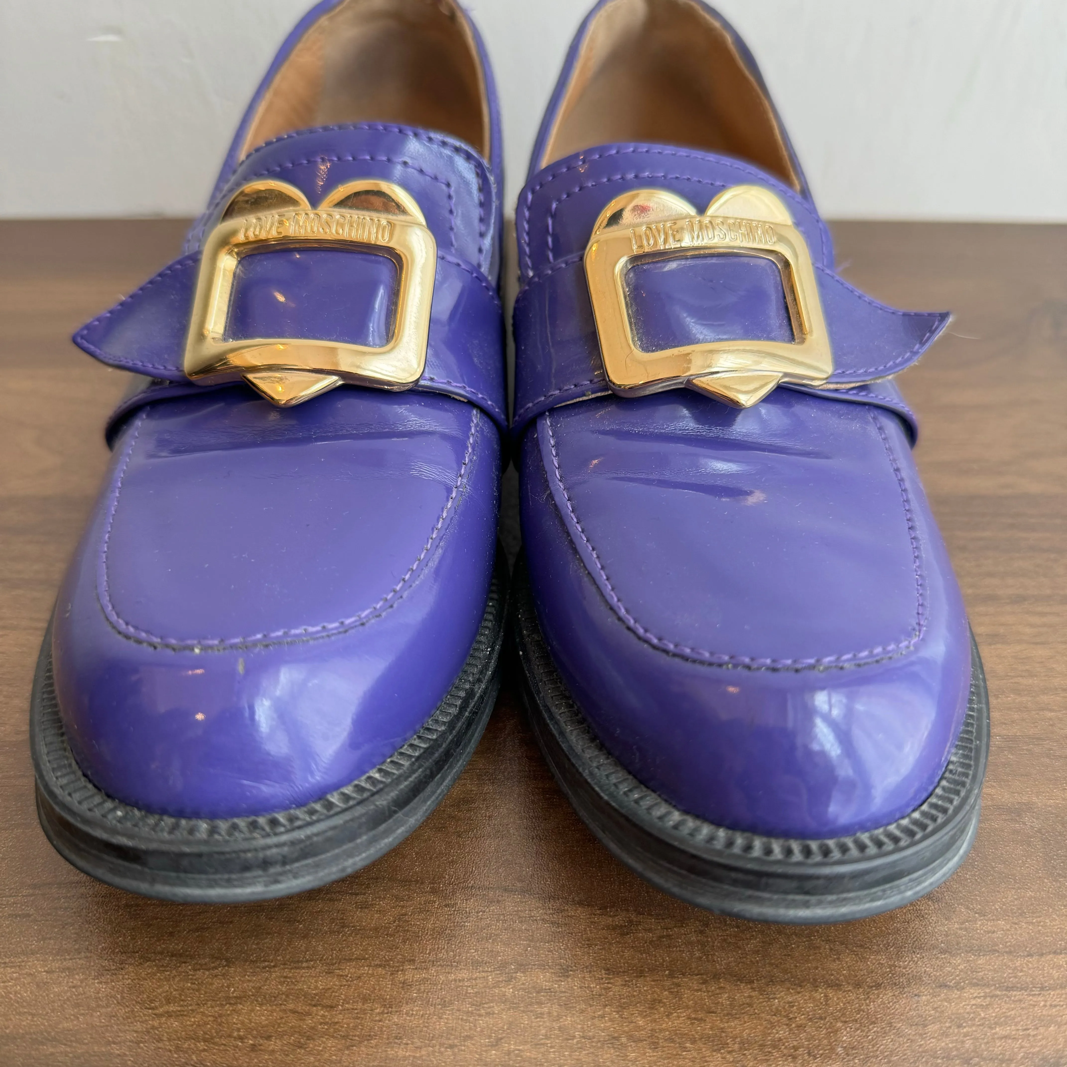Moschino Heart Buckle Purple loafers
