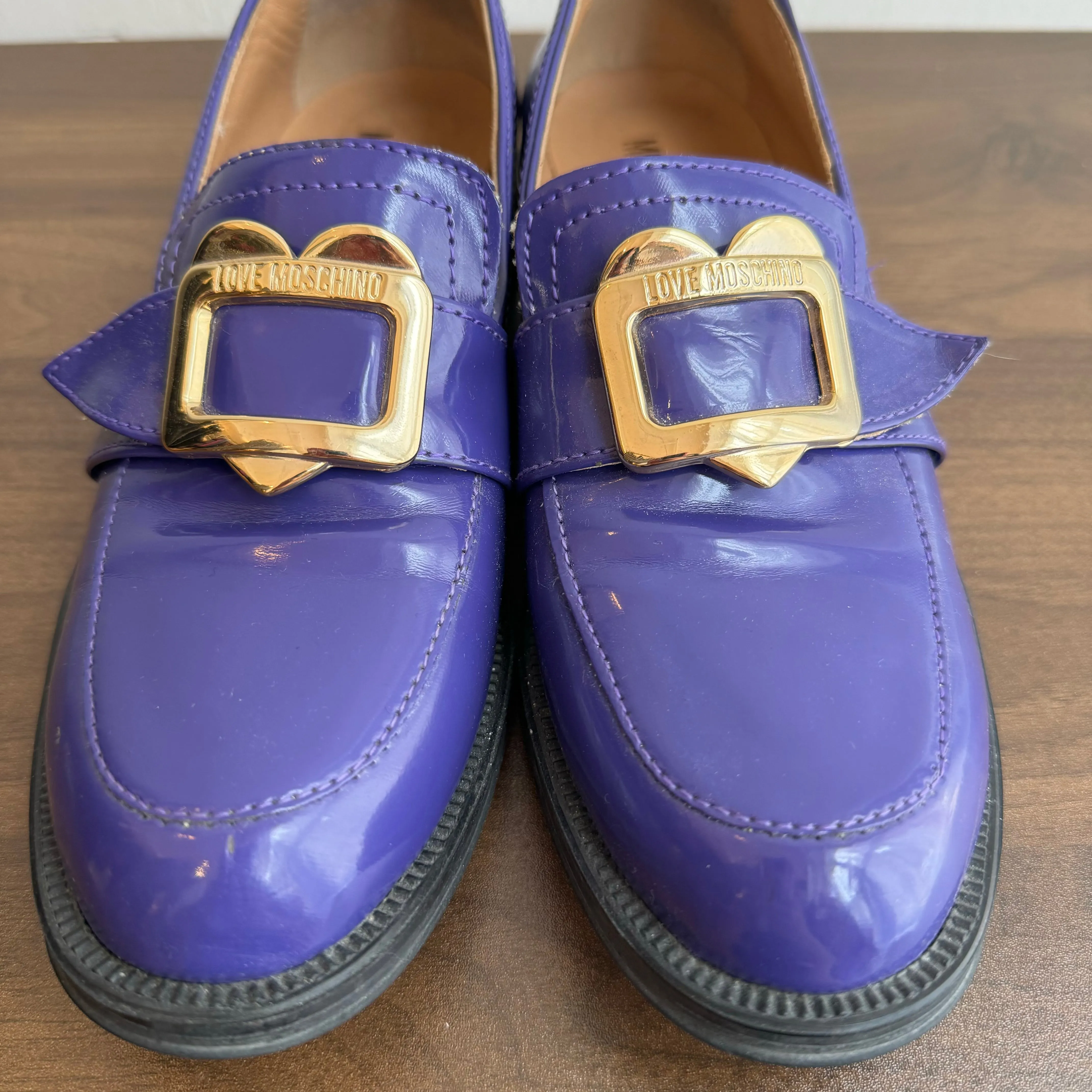 Moschino Heart Buckle Purple loafers