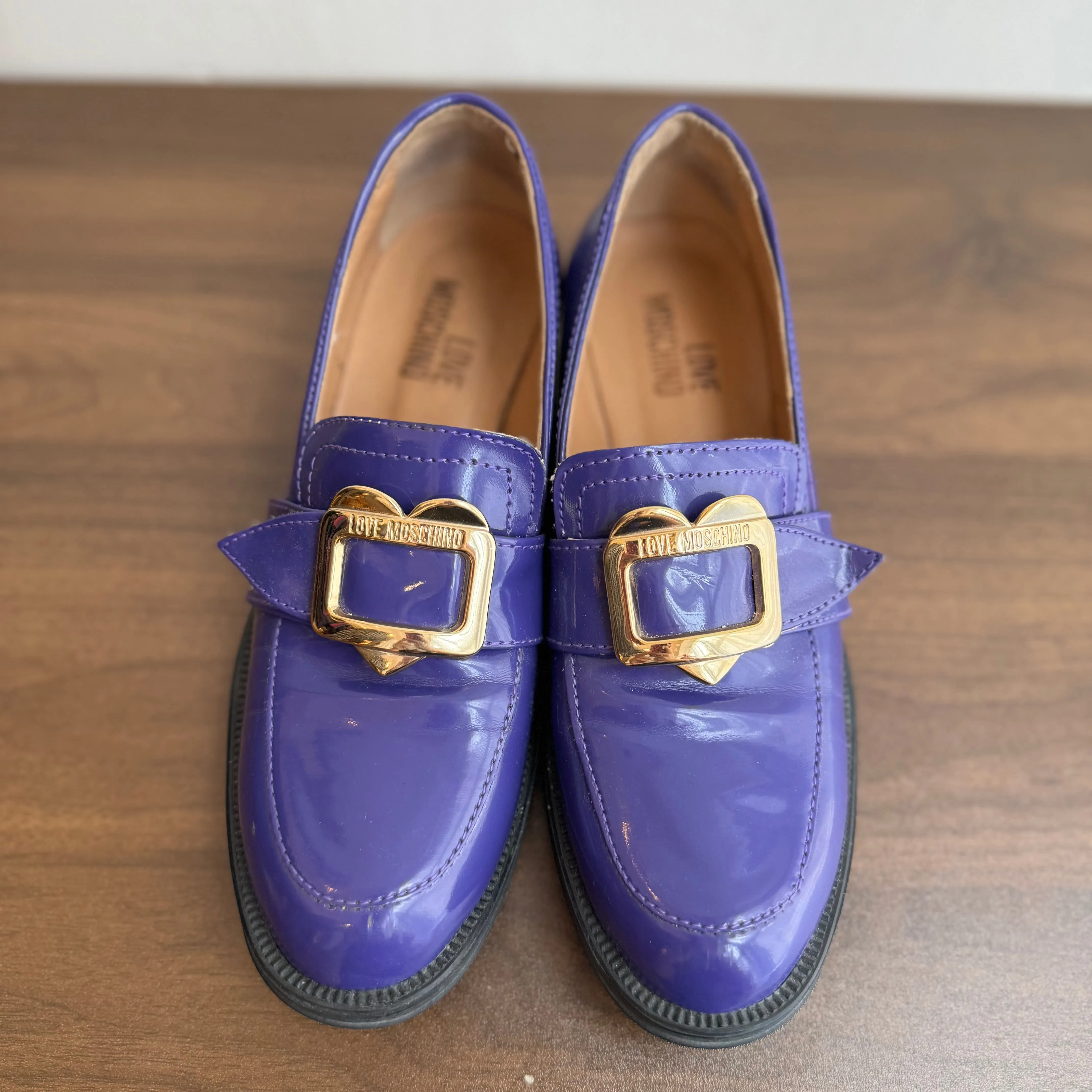 Moschino Heart Buckle Purple loafers