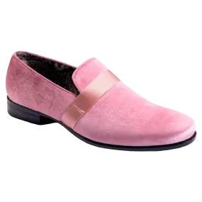 Pink Velvet Men's Shoe Slip-on with a satin ribbon Loafer