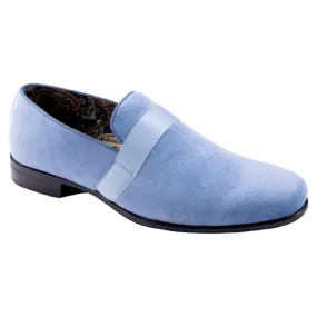 Sky Blue Velvet Men's Shoe Slip-on with a satin ribbon