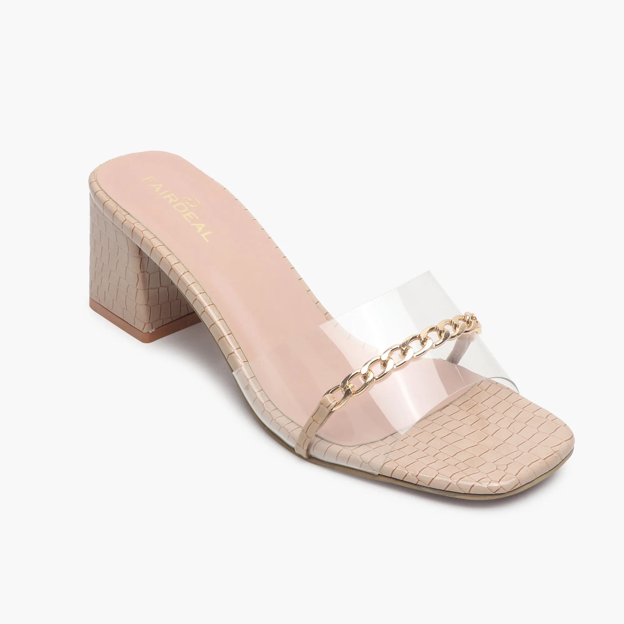 Snake Print Slip Ons Accented with Chain Buckle