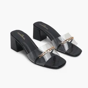 Snake Print Slip Ons Accented with Chain Buckle