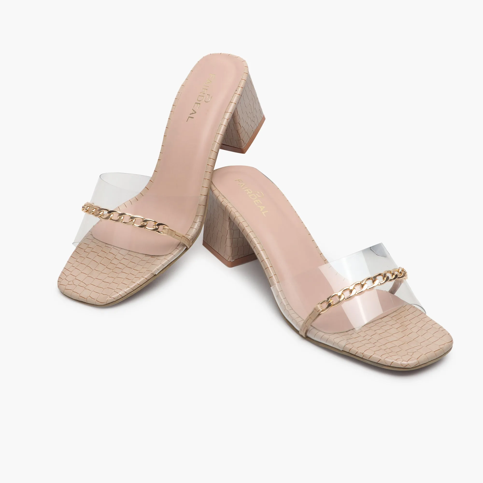 Snake Print Slip Ons Accented with Chain Buckle