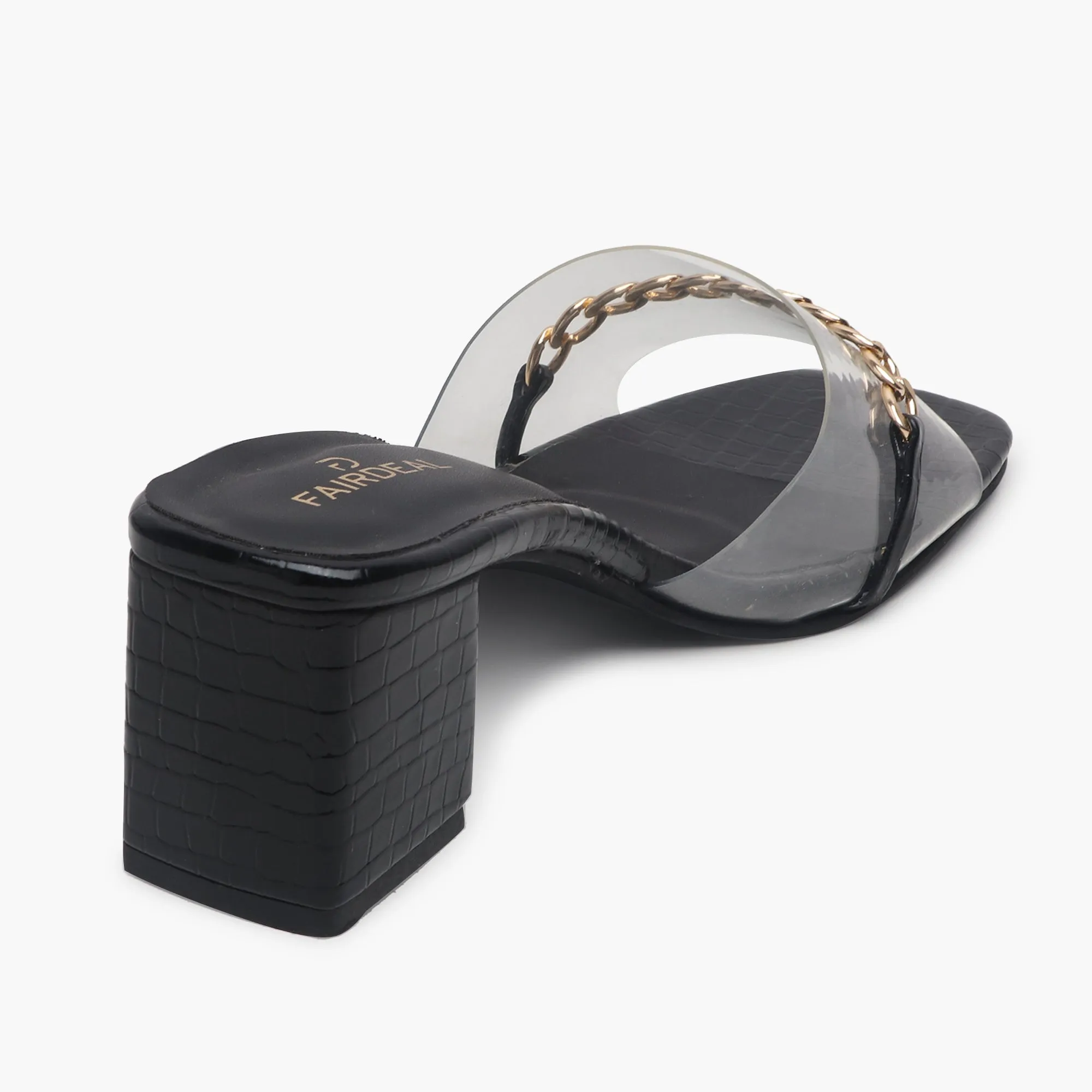 Snake Print Slip Ons Accented with Chain Buckle