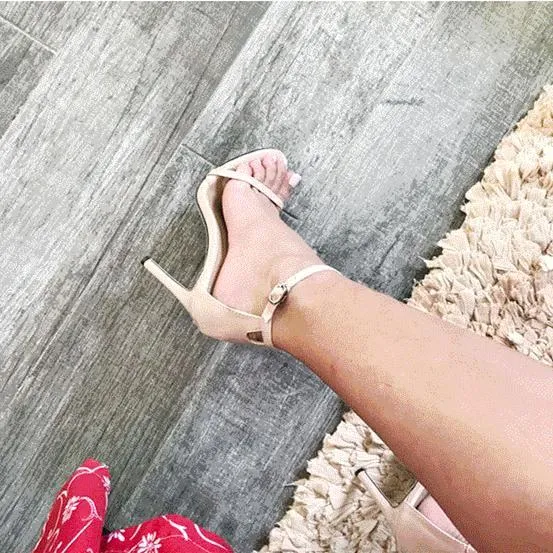Women open toe ankle buckle strap stiletto high heels