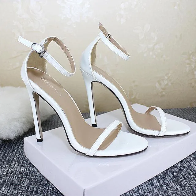 Women open toe ankle buckle strap stiletto high heels