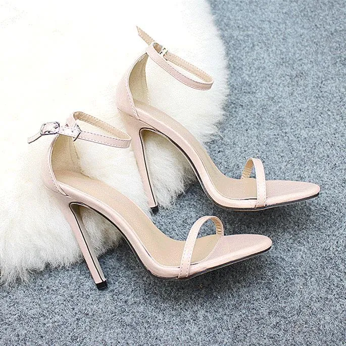Women open toe ankle buckle strap stiletto high heels
