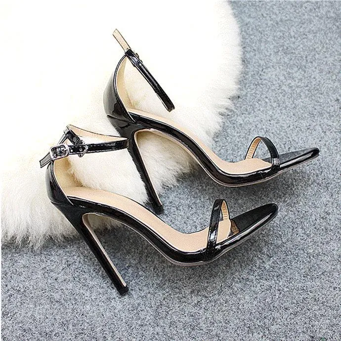 Women open toe ankle buckle strap stiletto high heels